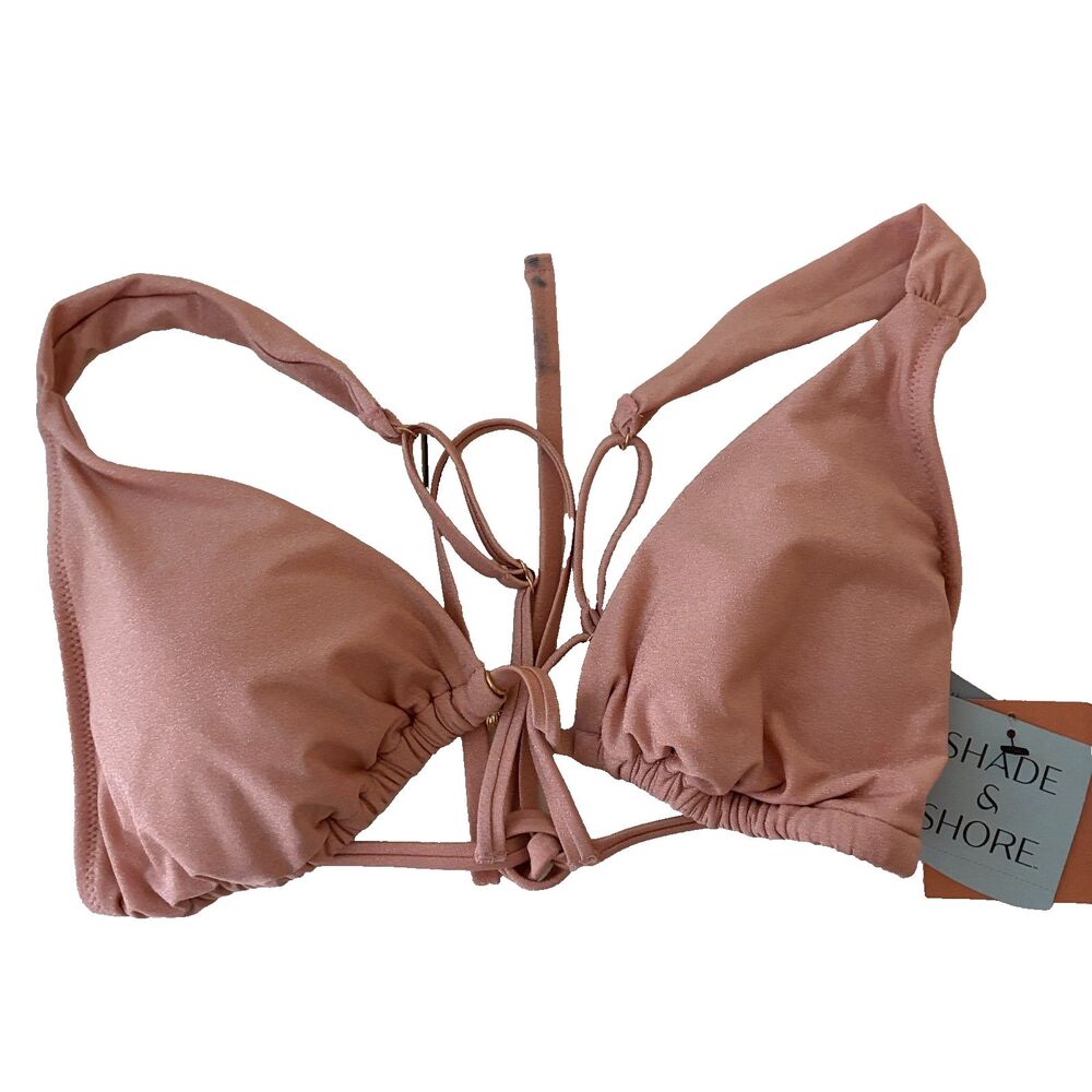 Shade & Shore Bikini Top Women's XL Pink Metallic Halter Tie Swim Suit